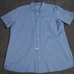Croft & Barrow Shirt 2XLT Tall Blue Short Sleeve Gingham Plaid Performance